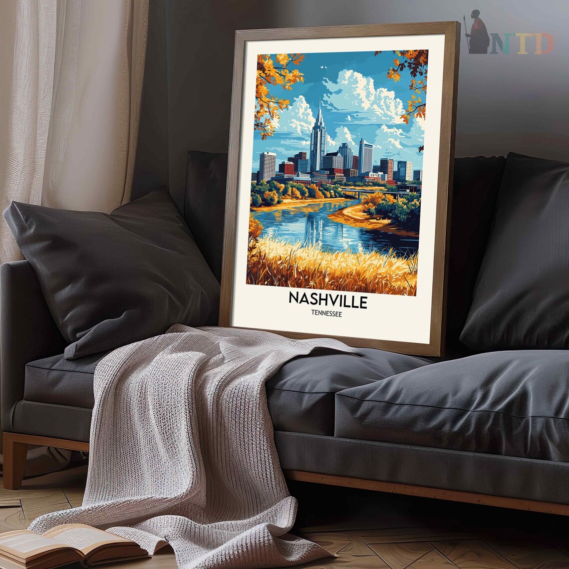 Nashville Tennessee Skyline Autumn Riverfront Cityscape Poster - Image 3