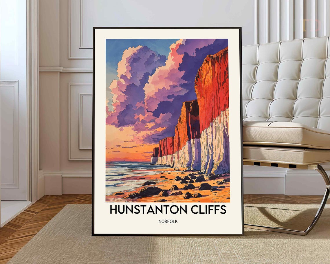 Hunstanton Cliffs Norfolk Red Chalk Striped Sunset Beach Poster