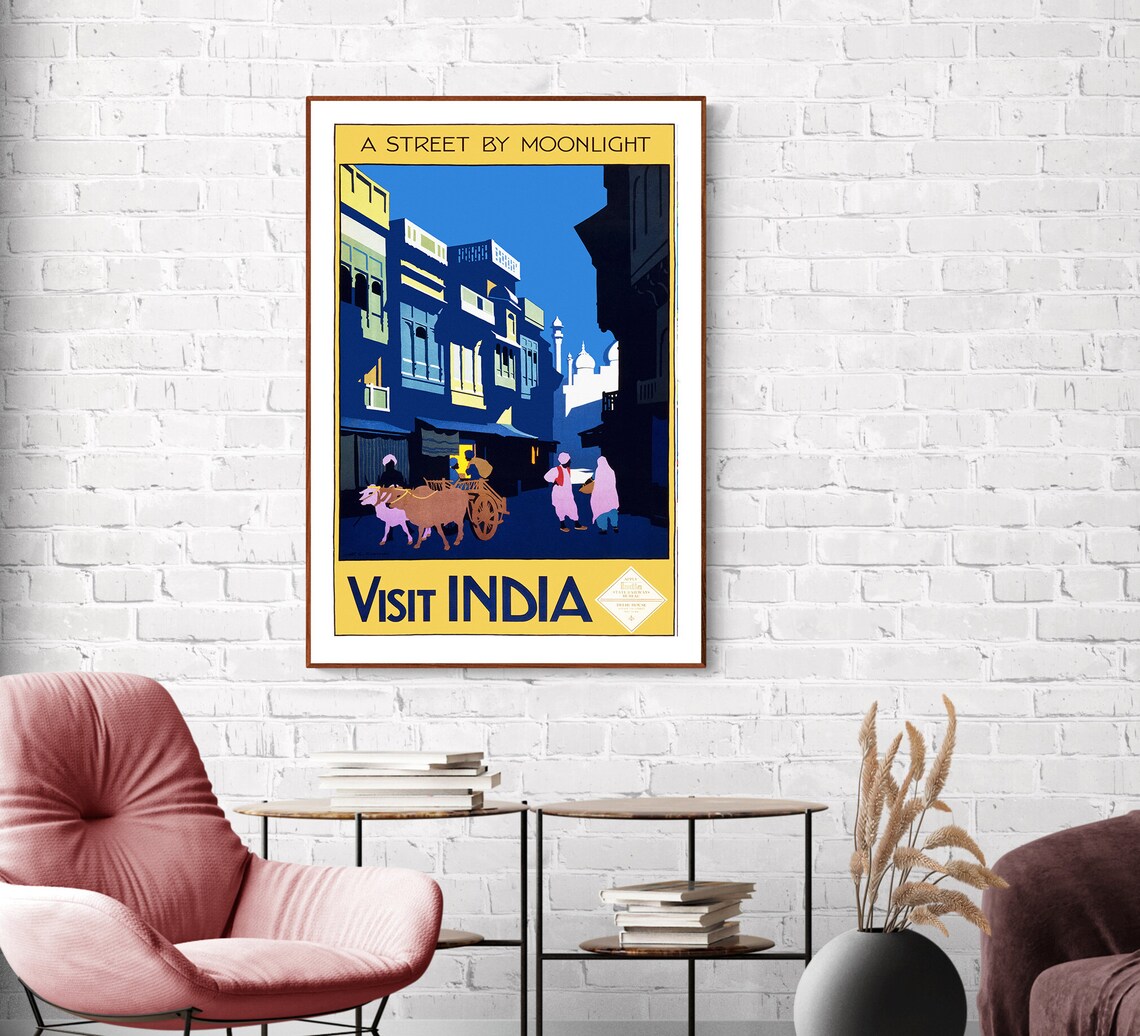 Visit India A Street by Moonlight Vintage Indian Travel Poster - Image 2