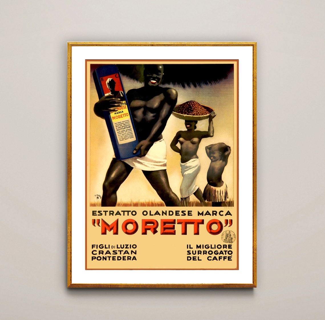 Moretto Dutch Extract Coffee Substitute Vintage Italian Ad Poster