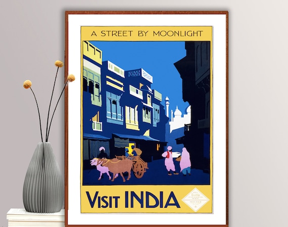 Visit India A Street By Moonlight Vintage Travel Poster Poster Paper Or Print Gift Idea Wall Decor