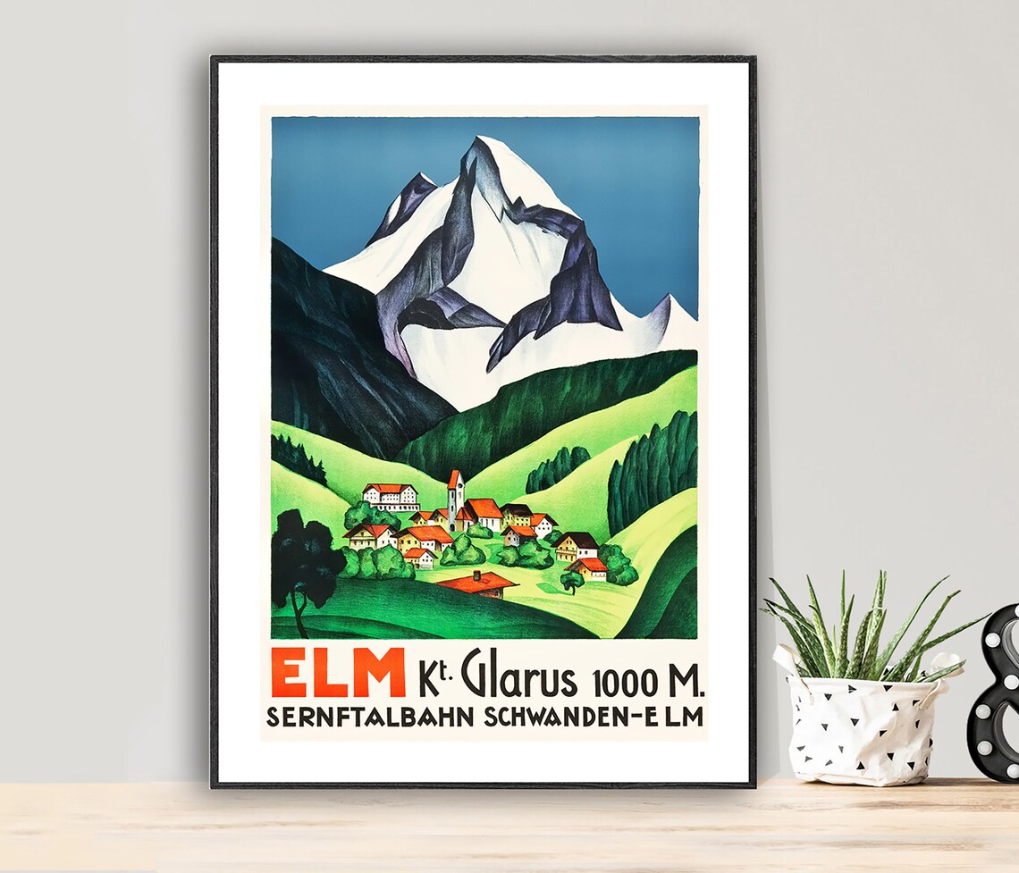 Elm Glarus Switzerland Vintage Travel Poster Art Print