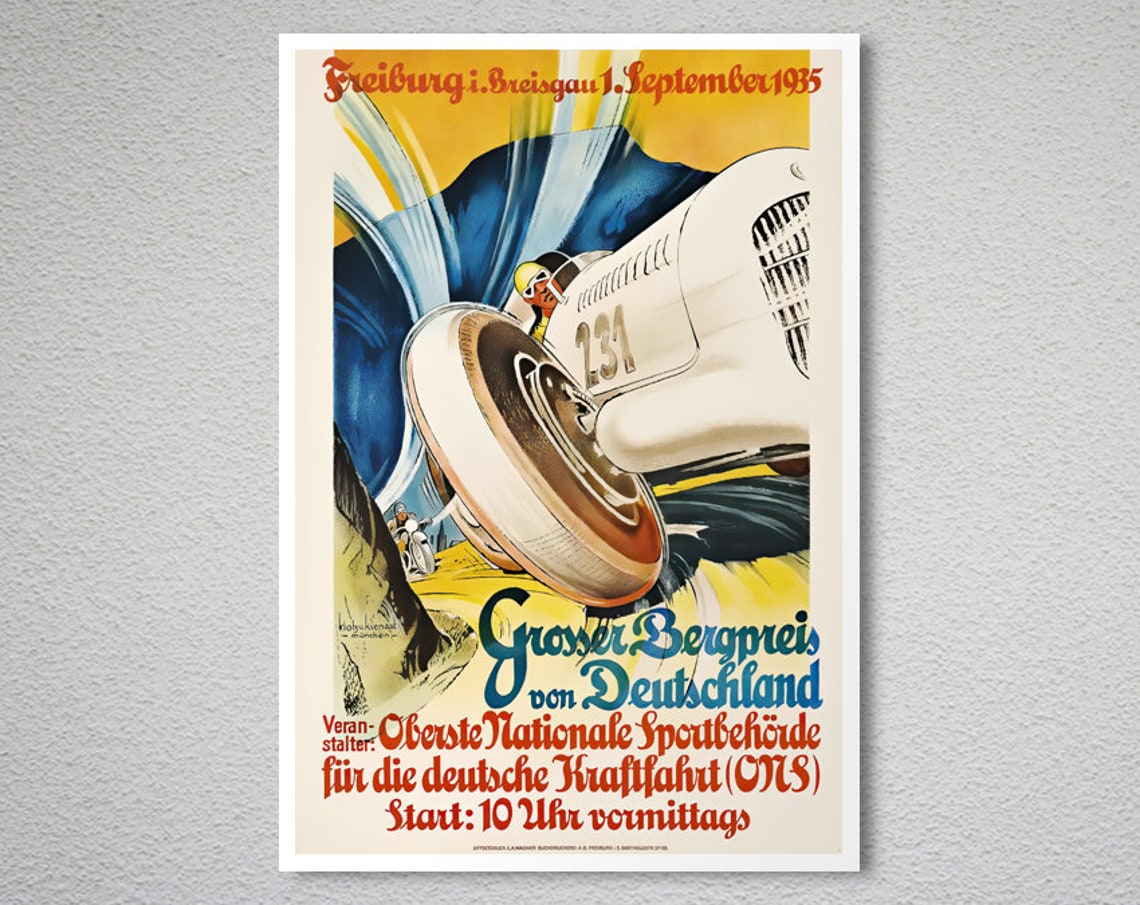 Grosser Bergpreis von Deutschland 1935 Vintage Racing Poster - Image 2