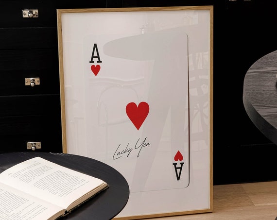 Ace Of Heart Lucky You Wall Art Trendy Bedroom Decor Neutral Wall Art Cool Room Decor Trendy Wall Art Lucky You Print Aesthetic Wall Decor