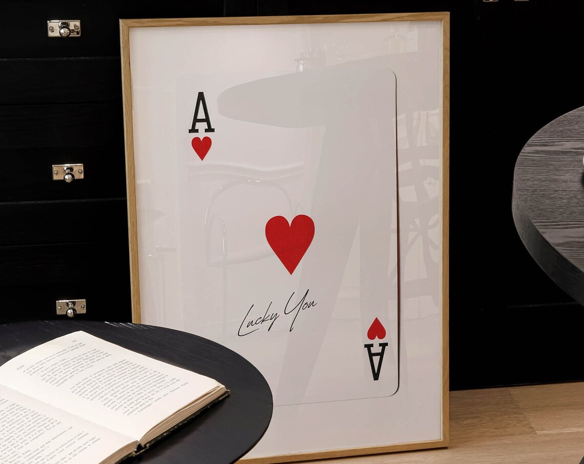 Lucky You Classic Ace of Hearts Red Playing Card Minimalist Wall Art