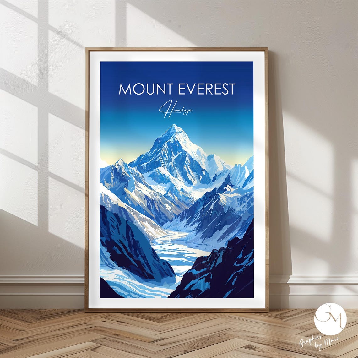Mount Everest Himalaya Snow Peak Blue Sky Illustration Travel Poster