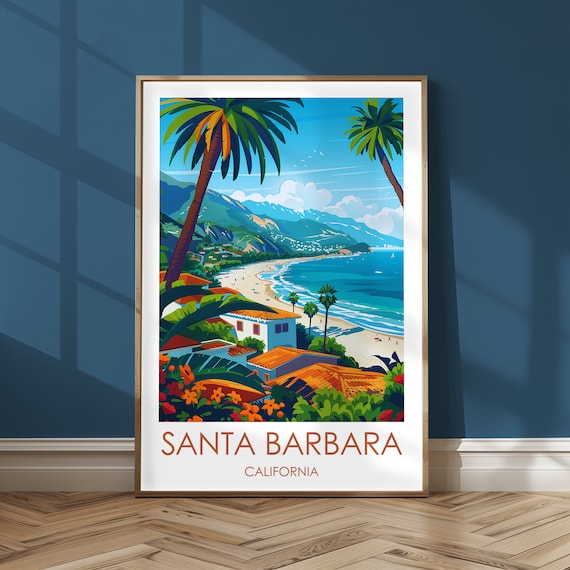 Santa Barbara California Sunny Palm Beach Coastal Travel Poster