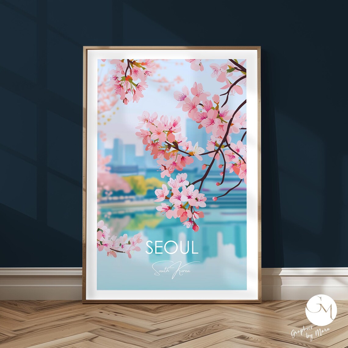 Seoul Cherry Blossom Skyline South Korea Spring Travel Print
