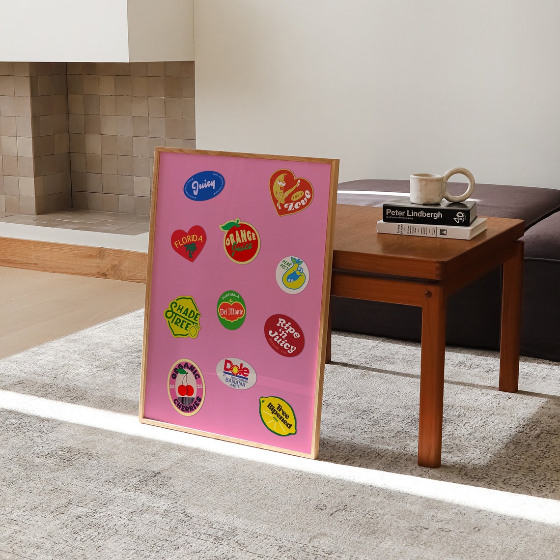 Retro Fruit Sticker Labels Pink Vintage Kitchen Dining Decor Poster - Image 2
