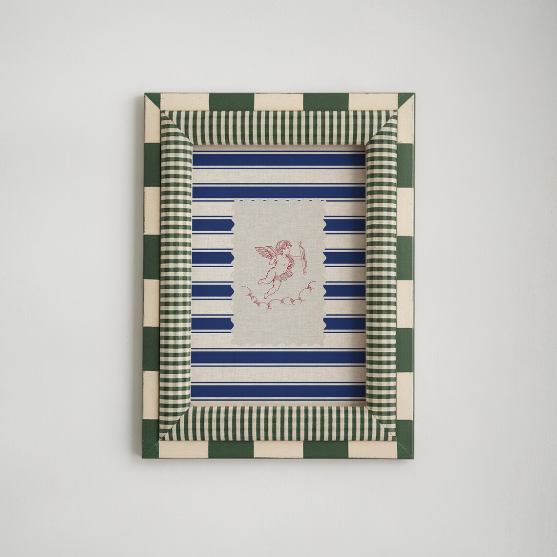 Vintage Cherub Line Art Navy Stripes Coastal Farmhouse Poster - Image 5