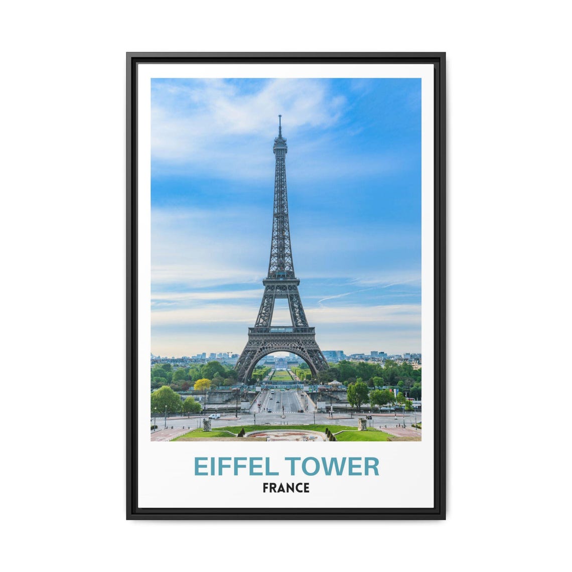 Eiffel Tower Paris Morning Blue Sky Iconic Landmark View Poster
