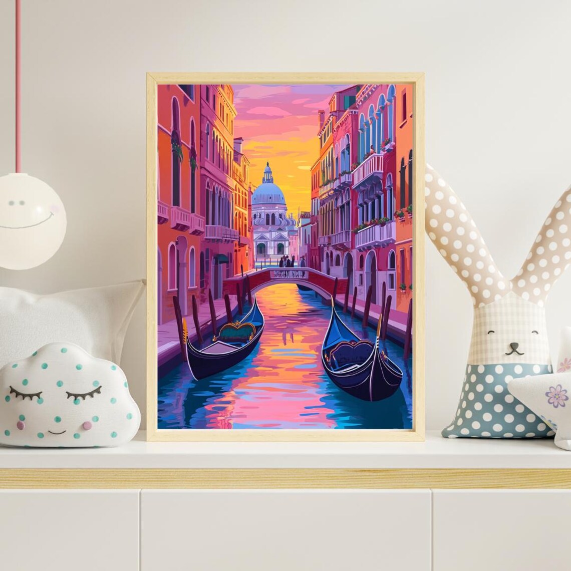 Venice Italy Grand Canal Gondolas Sunset Watercolor Travel Wall Poster
