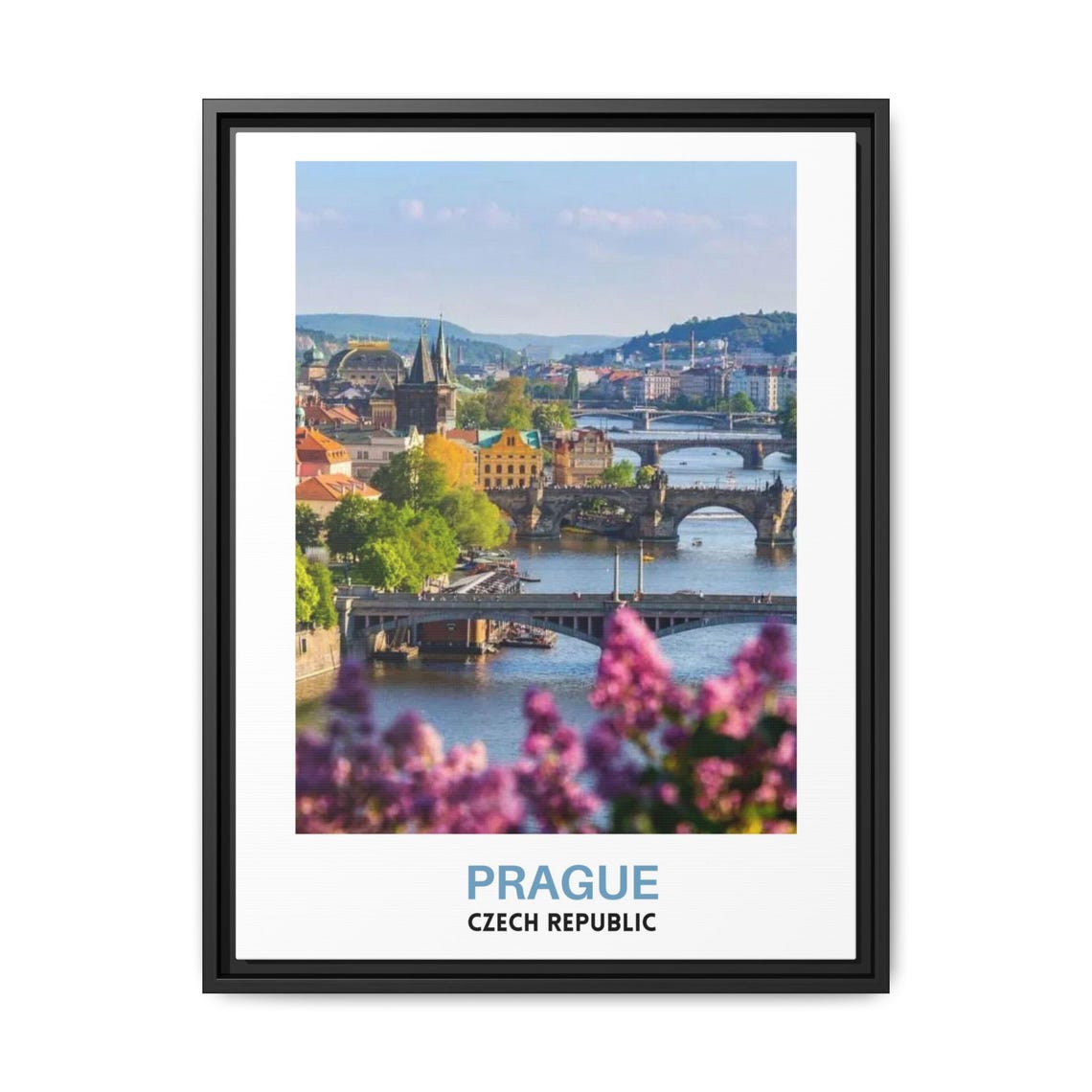 Prague Charles Bridge Blossoms Vltava River Spring Scene Poster