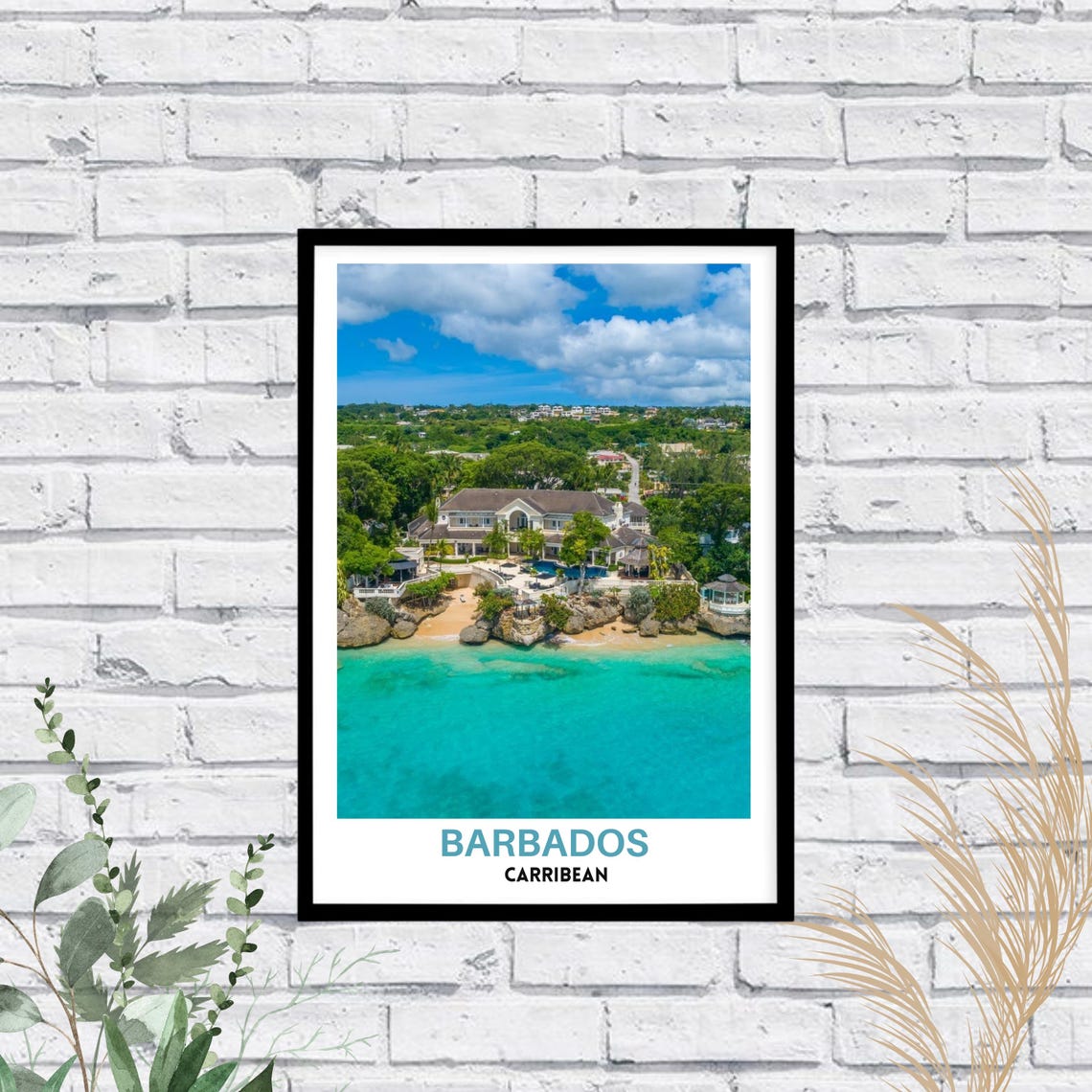 Barbados Caribbean Cove Beachfront Villa Turquoise Sea Aerial Poster