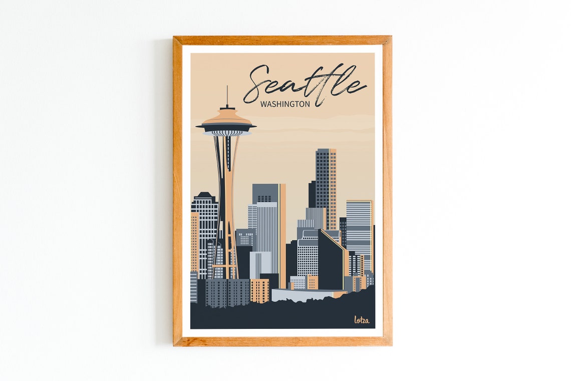 Seattle Washington Space Needle City Skyline Retro Travel Poster