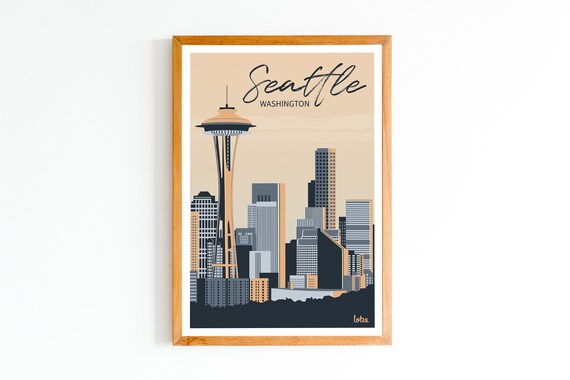 Seattle Washington Space Needle City Skyline Retro Travel Poster