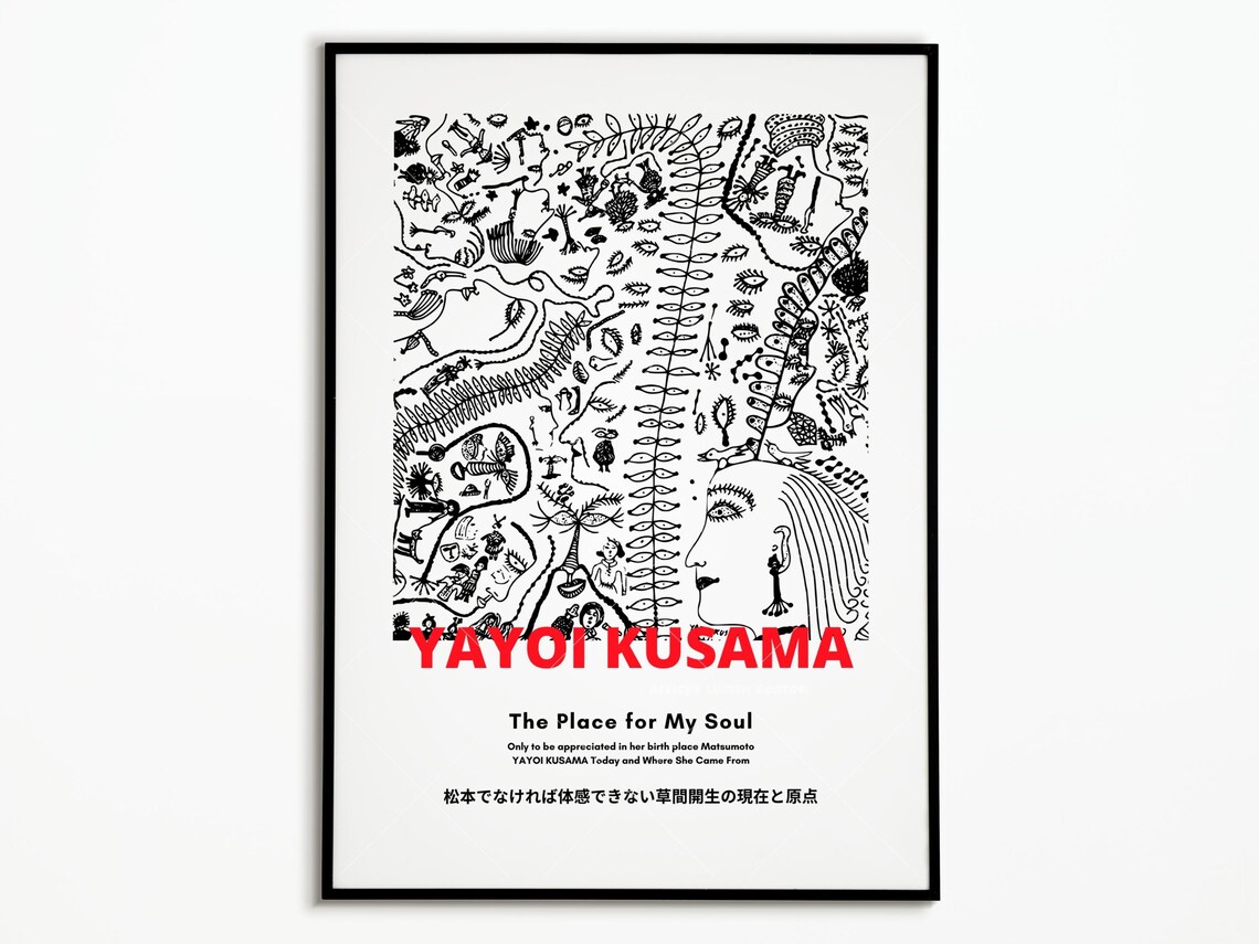 Yayoi Kusama The Place for My Soul Black Ink Botanical Line Art Poster
