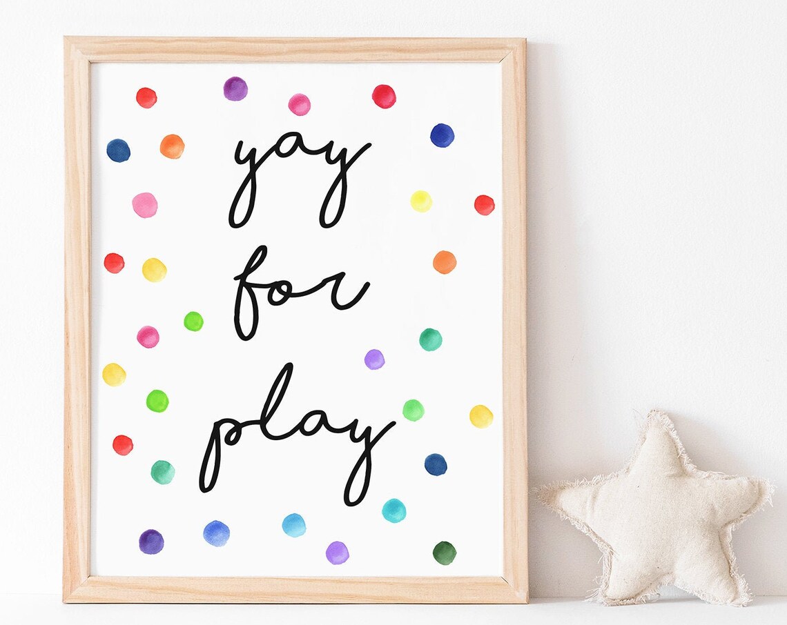 Rainbow Polka Dots Watercolor Playroom Wall Art