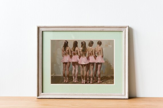 Five Young Ballerinas In Pink Tutus At Barre Oil Painting Dance Art Poster