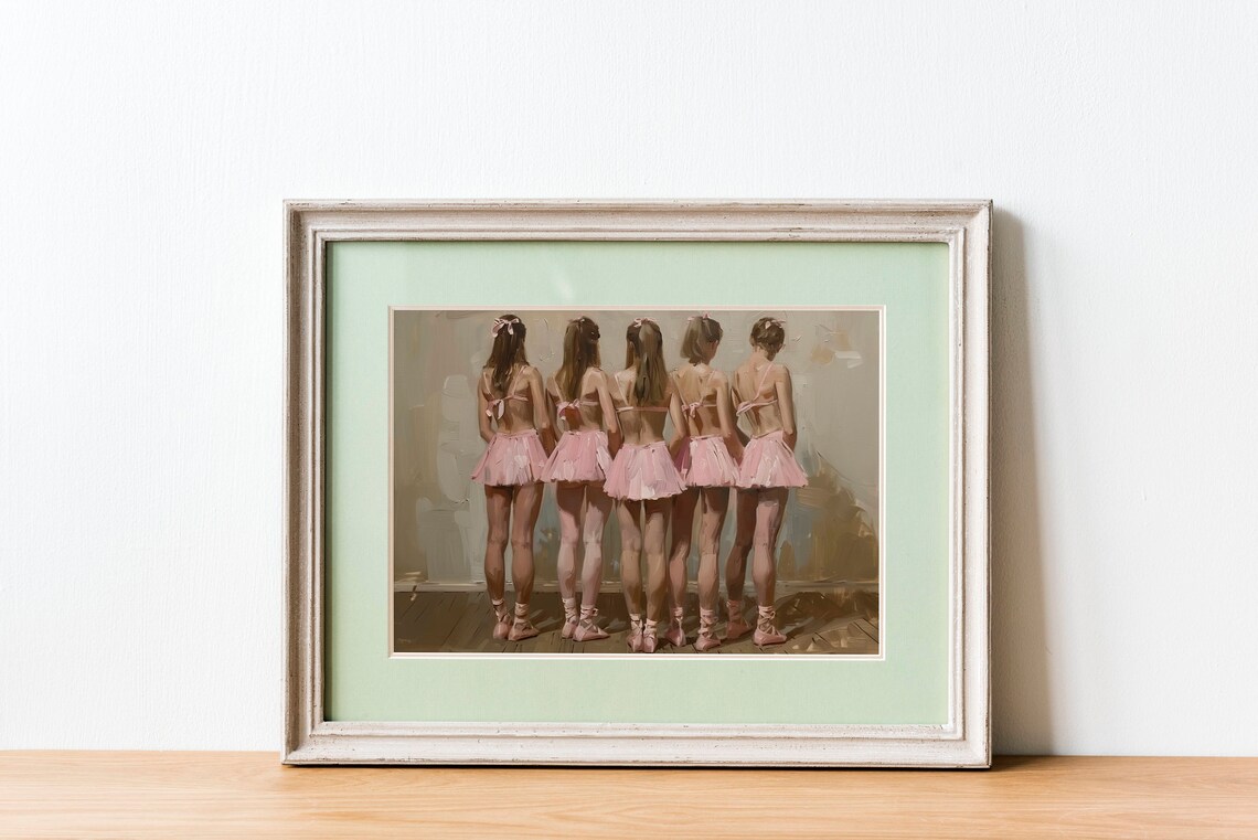 Five Young Ballerinas In Pink Tutus At Barre Oil Painting Dance Art Poster