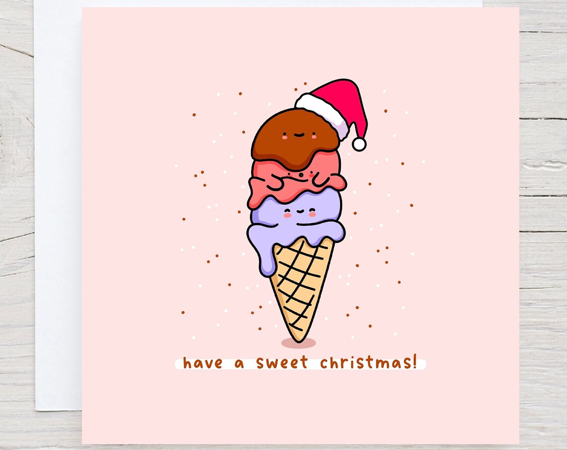 Have A Sweet Christmas Kawaii Ice Cream Cone Santa Hat Card Poster