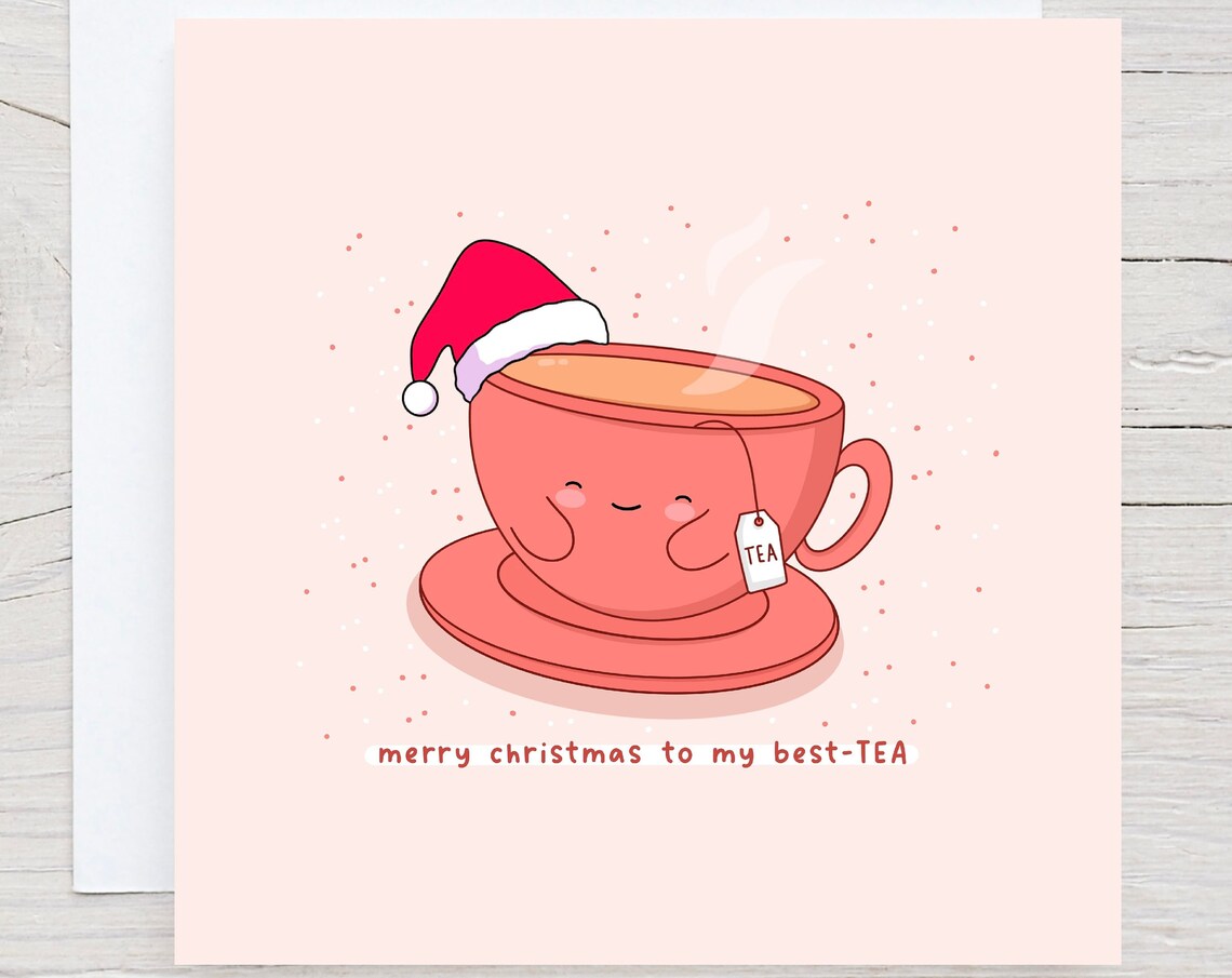 Smiling Tea Cup In Santa Hat Merry Christmas Best Tea Wall Art