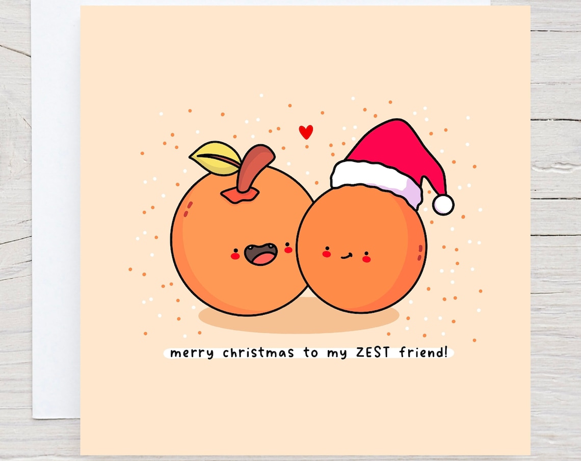 Merry Christmas To My ZEST Friend Oranges Illustrated Card Print