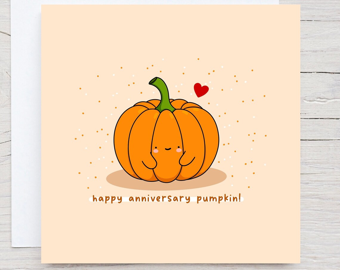 Happy Anniversary Pumpkin Card, Kawaii Style