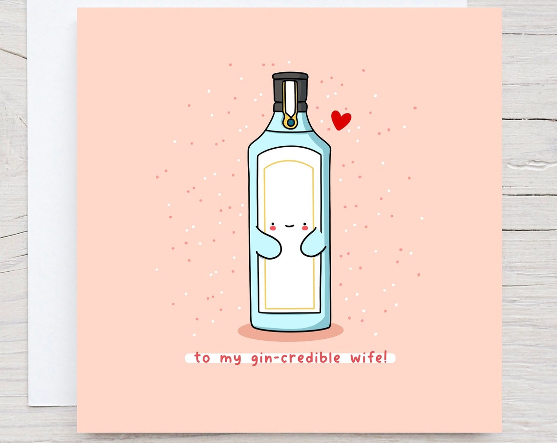 To My Gin-credible Wife Cute Smiling Gin Bottle Pun Card Poster