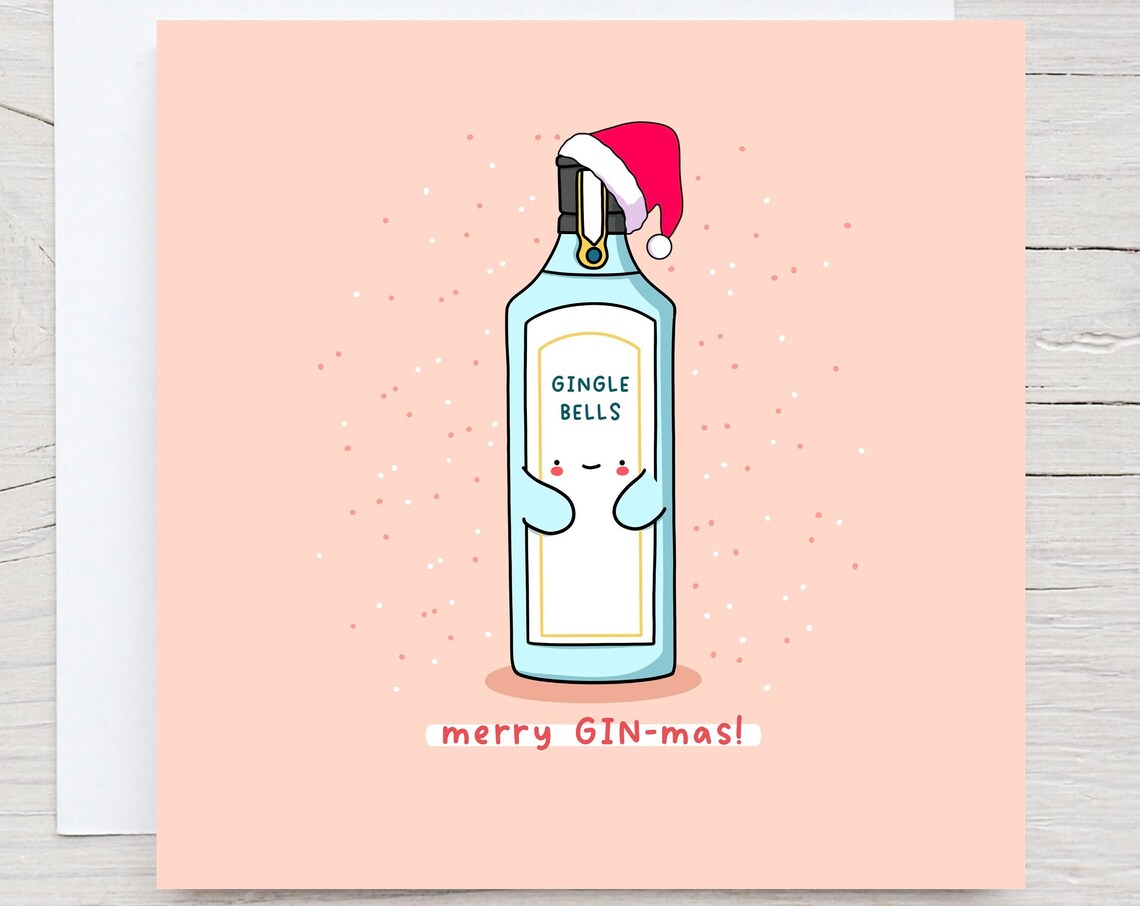 Merry Gin-mas Cute Gin Bottle Christmas Pun Holiday Card Poster