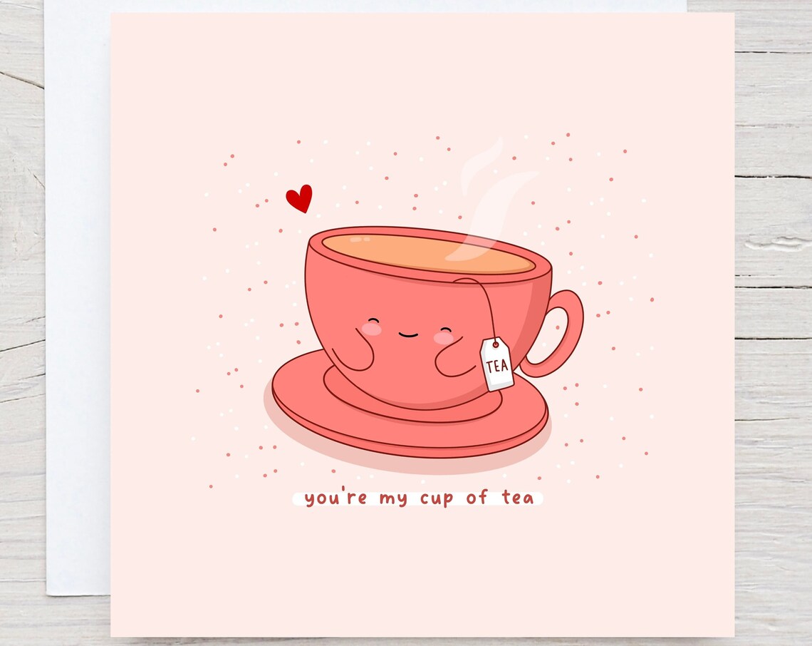 Kawaii Pink Teacup Love Pun Poster with Youre My Cup of Tea Card