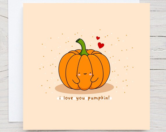 I Love You Pumpkin Cute Kawaii Smiling Pumpkin Love Card Poster