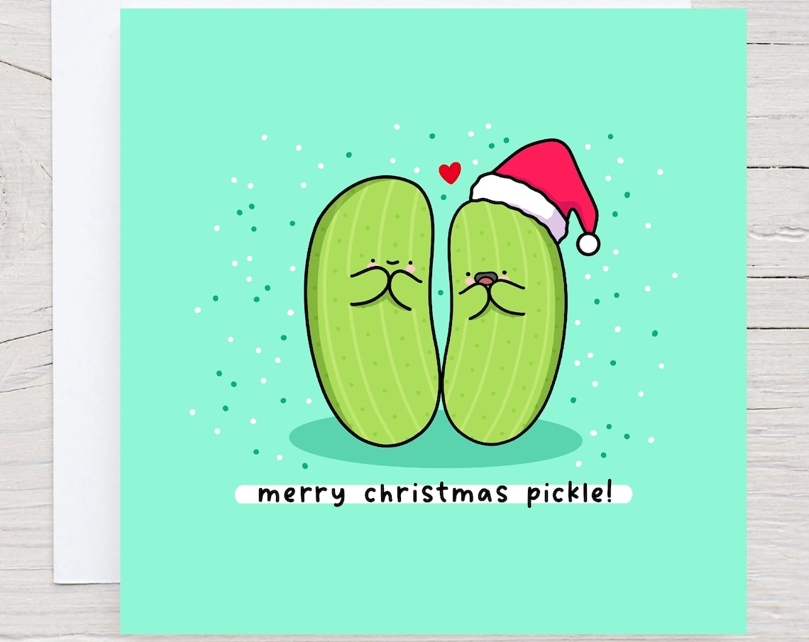 Merry Christmas Pickle Funny Holiday Pun Illustrated Card Print