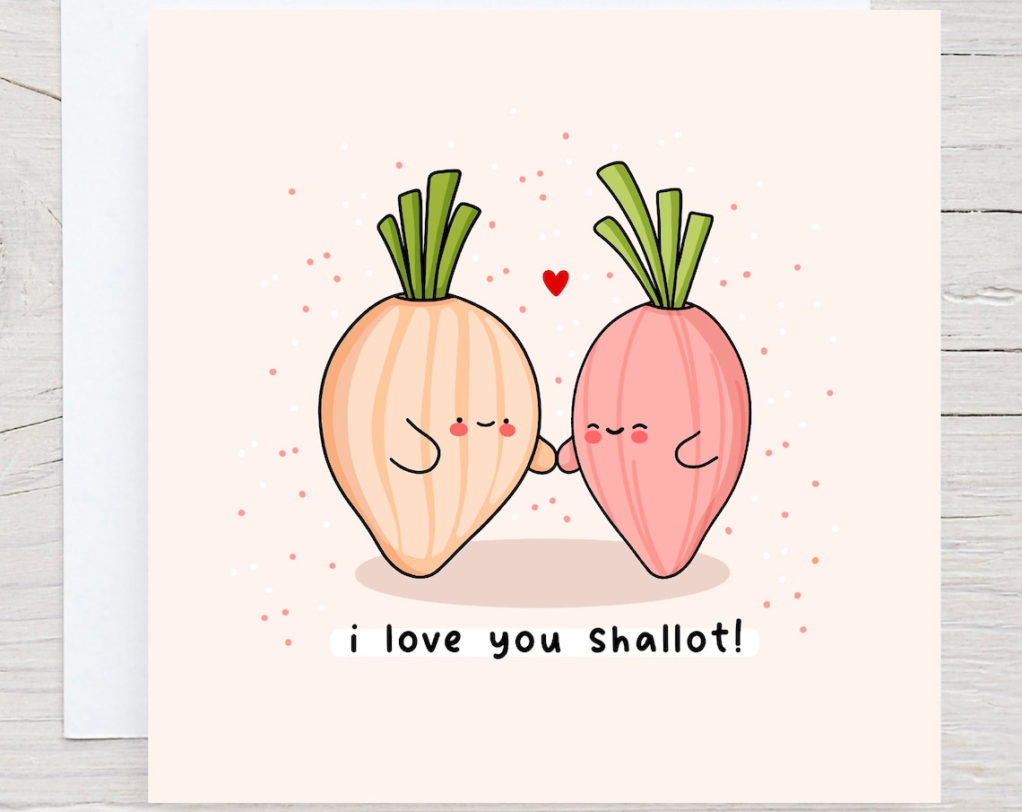 I Love You Shallot Cute Vegetable Onions Pun Illustrated Card Print