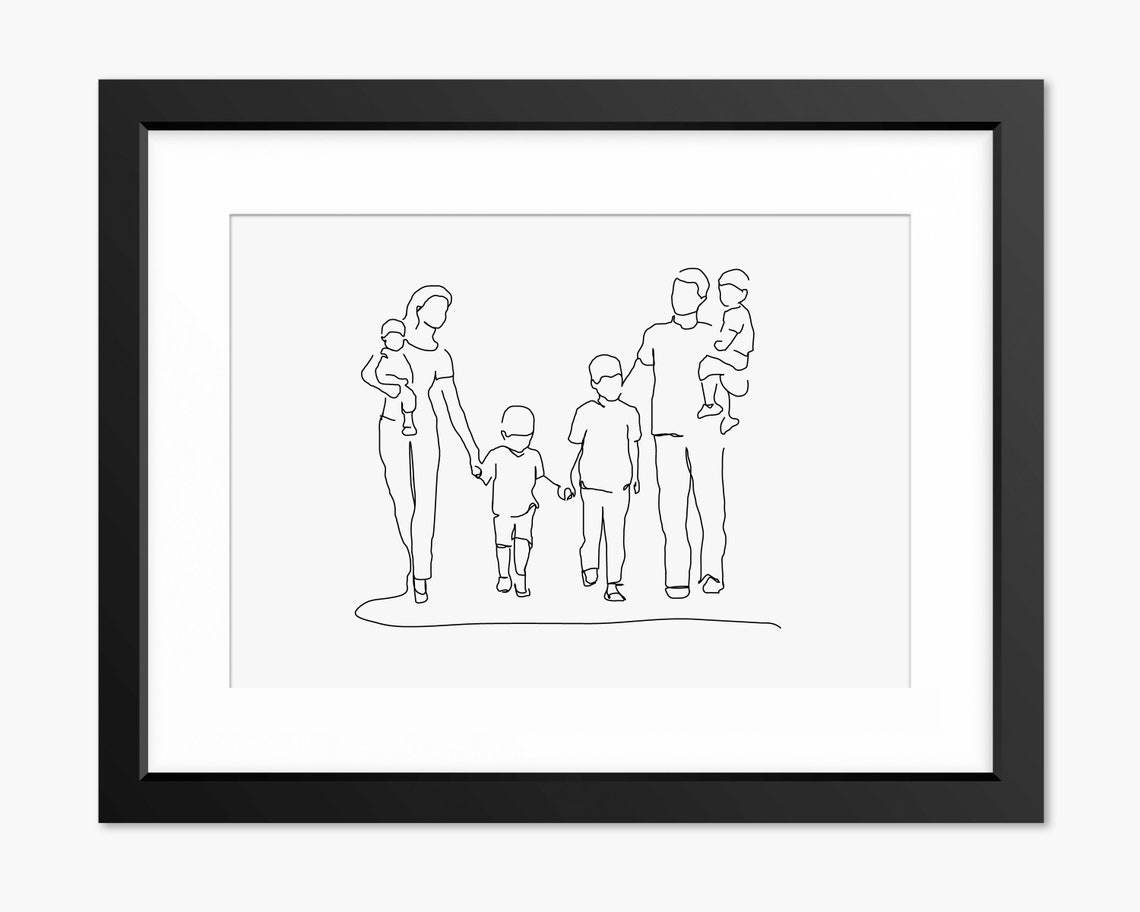 Family Print Family Portrait Family Illustration Family Drawing Mothers Day Gift Fathers Day Gift Family Wall Art Family Art