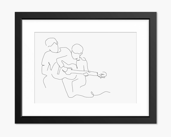 Father and Son Guitar Line Art Poster Minimalist Music Drawing Keepsake