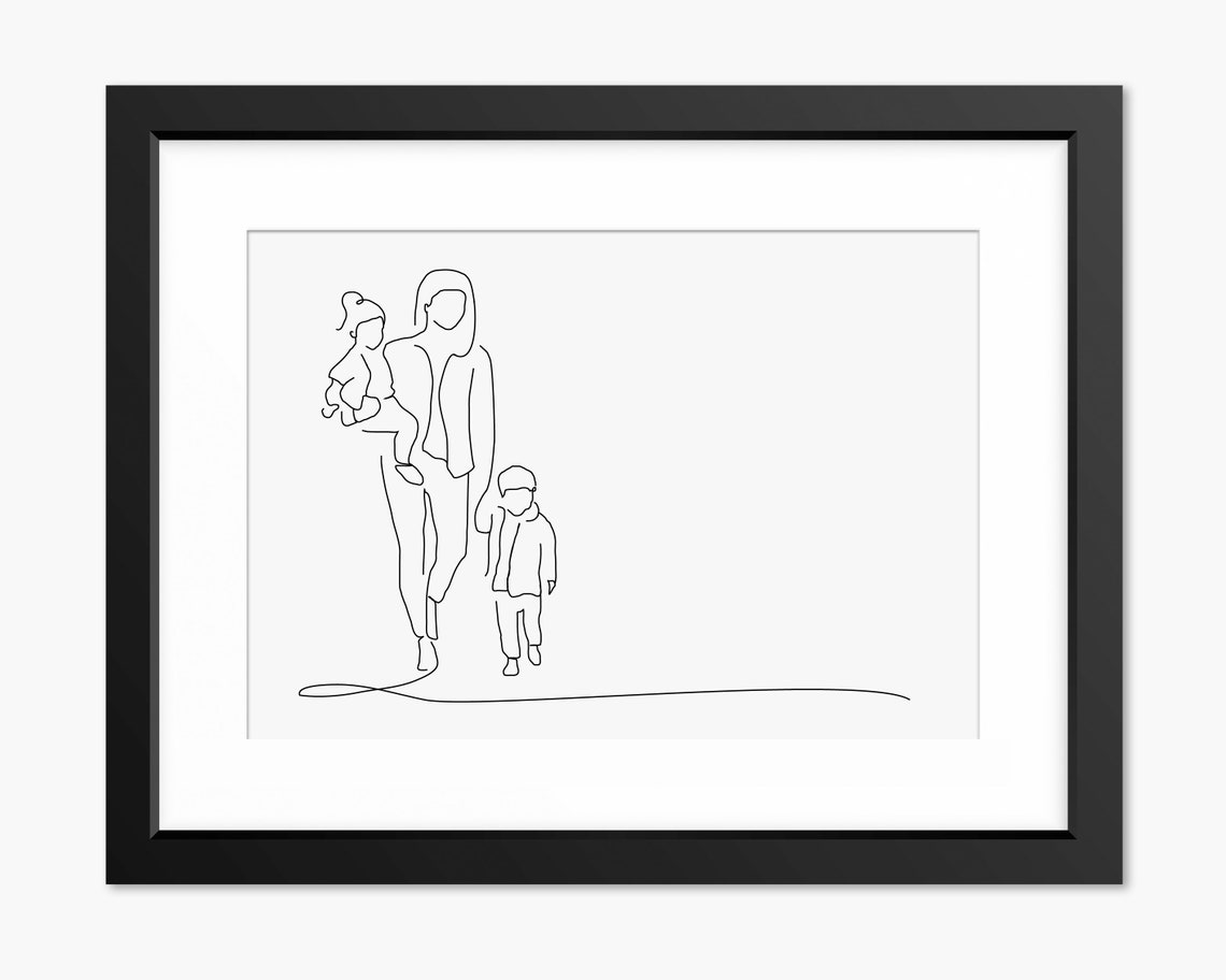 Mother And Children Art Line Art Print Line Drawing Family Illustration Gift For Mom Mum Mothers Day Print Family Love Wall Art