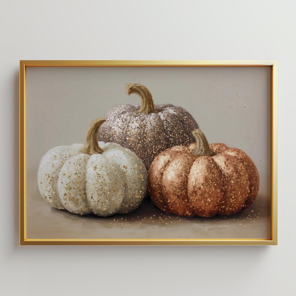 Metallic Glitter Pumpkin Art Print, Fall Harvest Decor