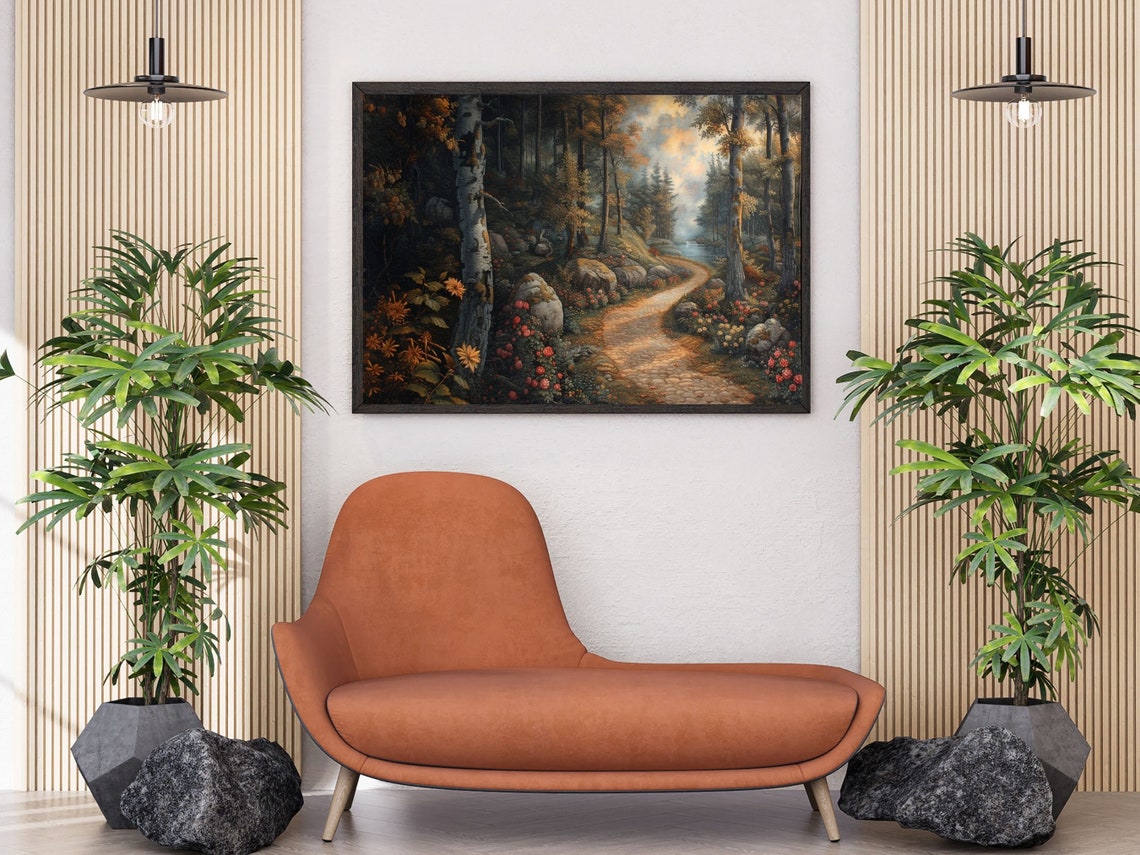 Autumn Birch Forest Path Leading to a Golden Lake View Poster - Image 2