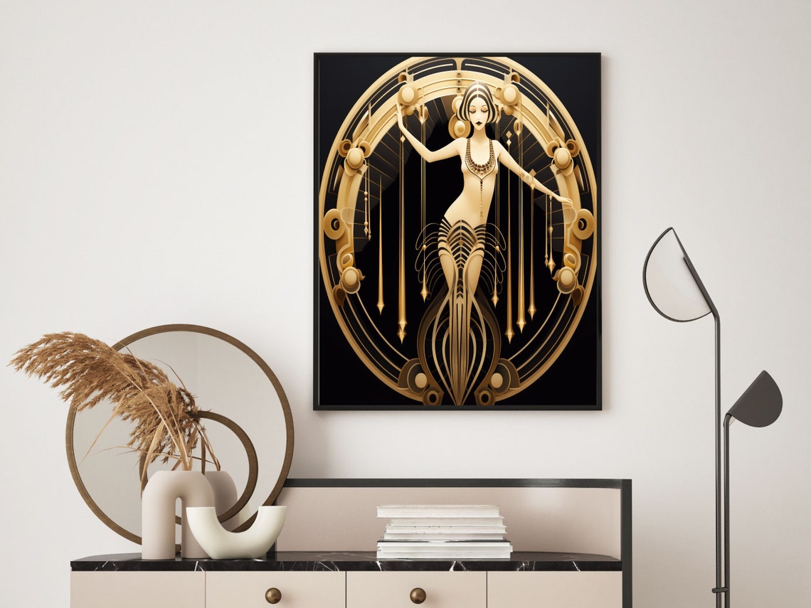 Art Deco Gold And Black Dancer In Circular Geometric Frame Poster - Image 5
