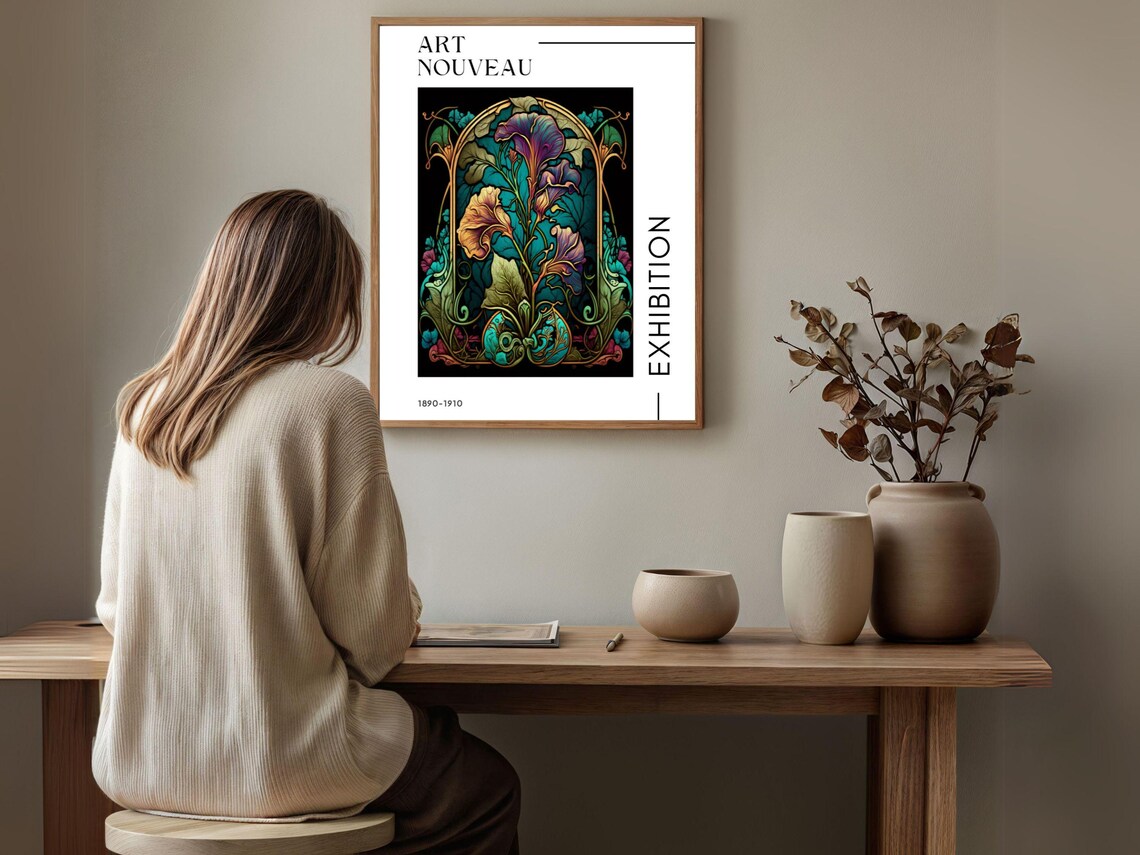 Art Nouveau Exhibition 1890-1910 Purple Trumpet Flower Gallery Print - Image 5
