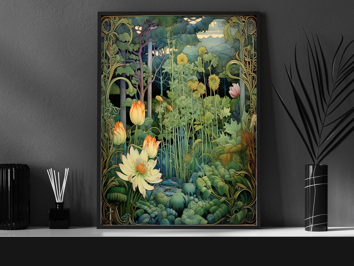 William Morris Style Tulip and Daisy Garden Botanical Poster - Image 4