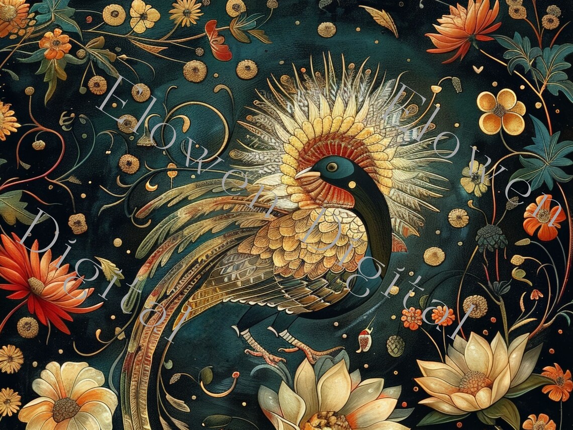 Russian Fairy Tale Firebird Among Lotus Blossoms Palekh Poster - Image 6