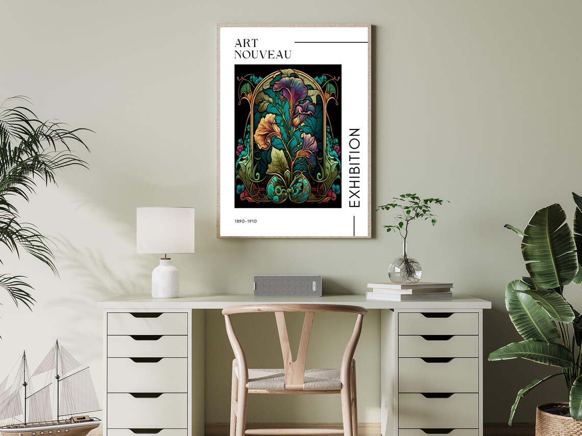 Art Nouveau Exhibition 1890-1910 Purple Trumpet Flower Gallery Print - Image 2