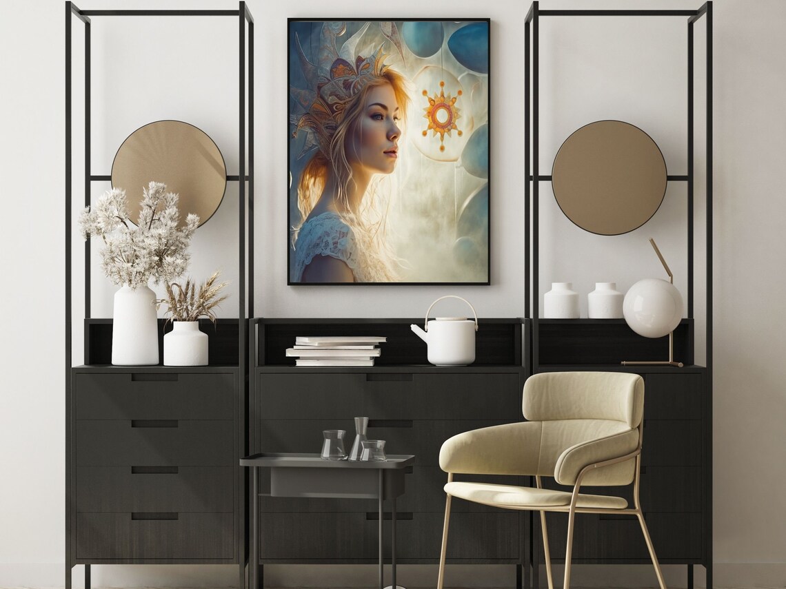 Ethereal Art Nouveau Woman Crown Dreamy Fantasy Portrait Poster - Image 3