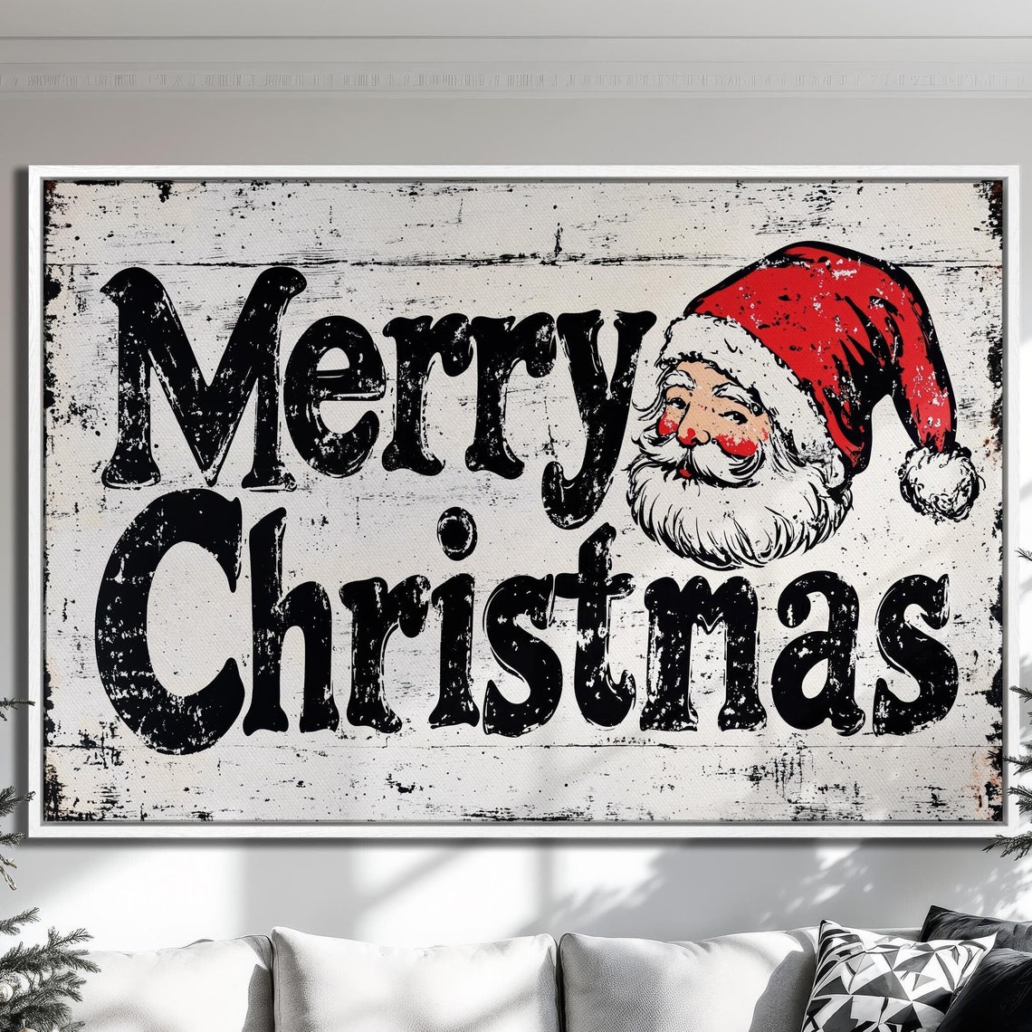 Rustic Merry Christmas Sign Poster with Vintage Santa Claus Portrait