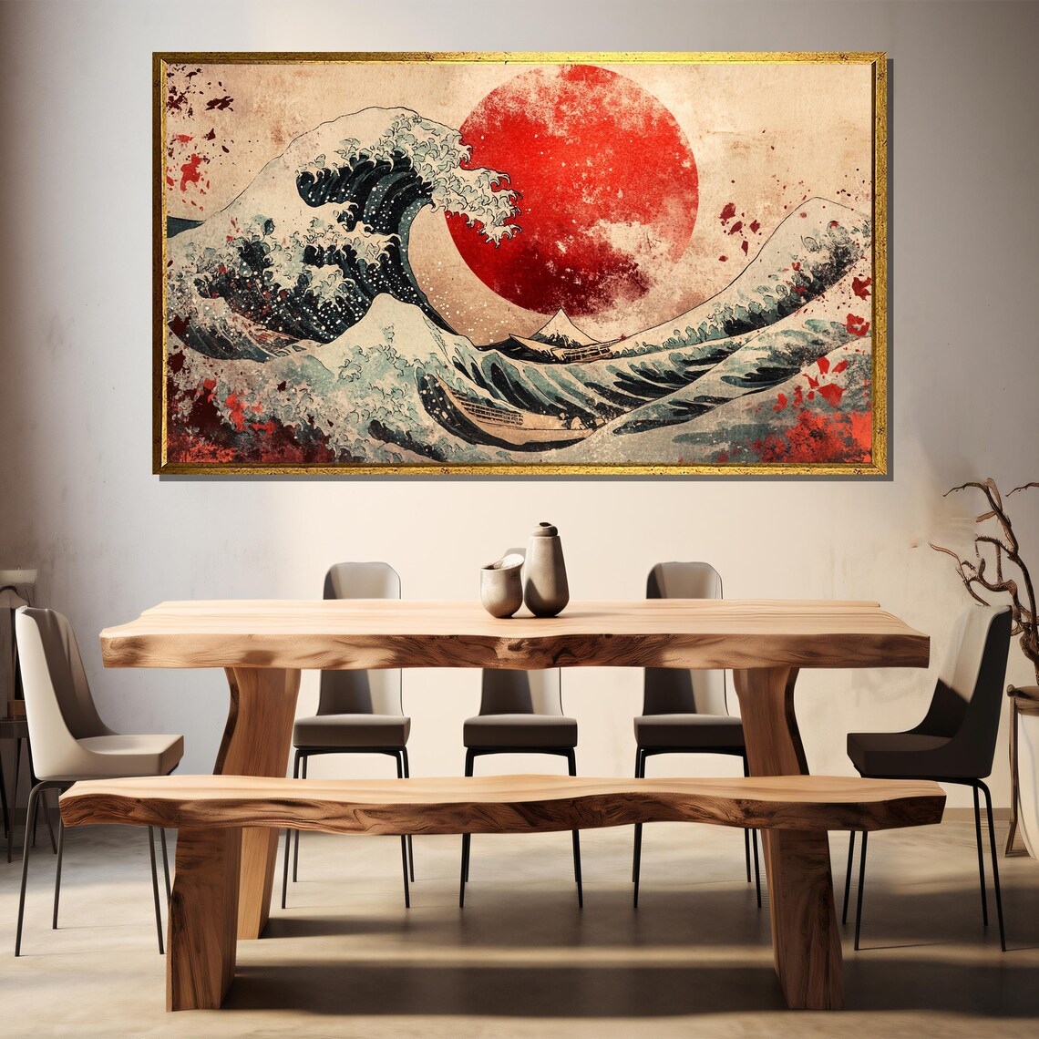 Great Wave and Rising Sun, Japanese Ocean Art - Image 3