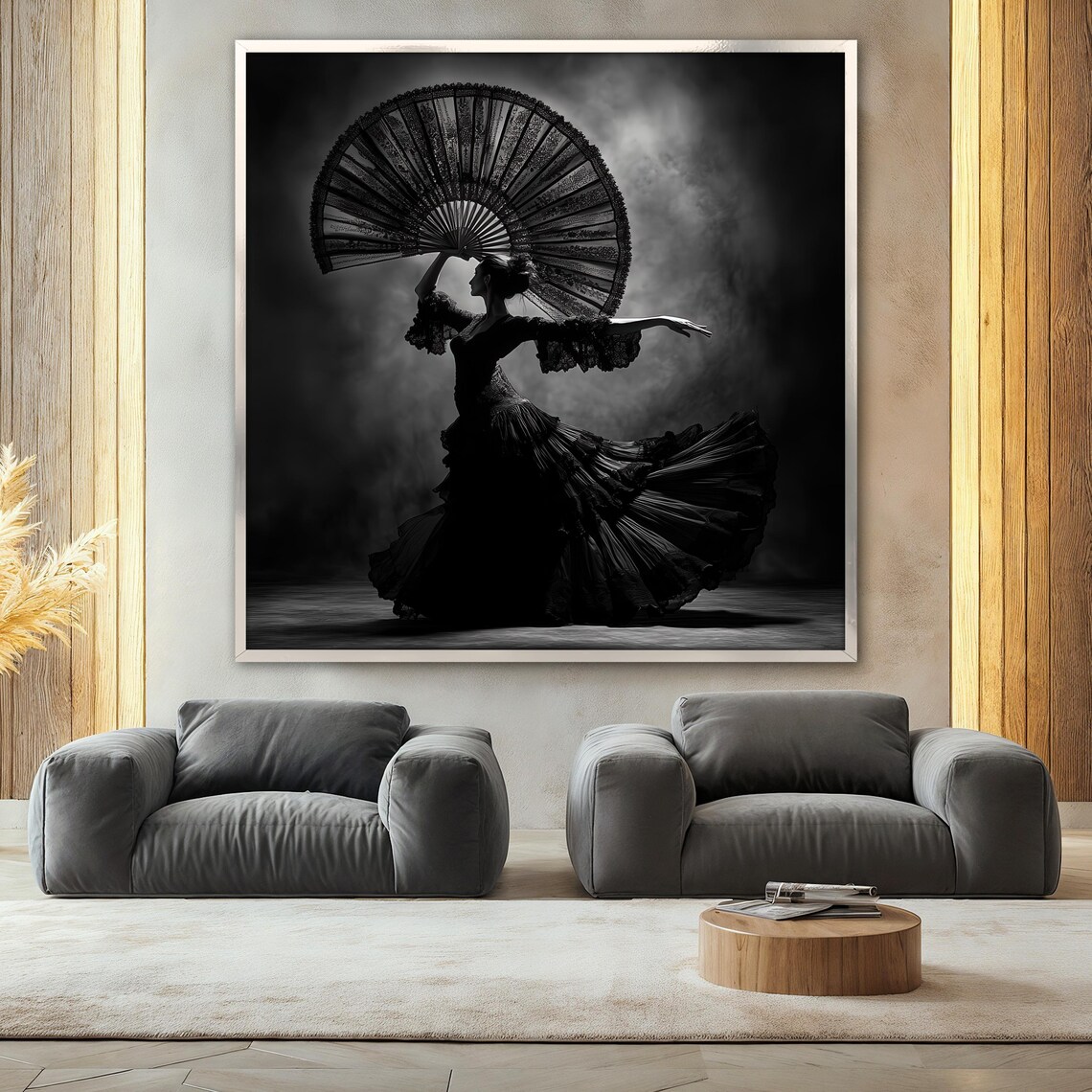 Black Flamenco Dancer With Lace Fan Dramatic Silhouette Poster - Image 2