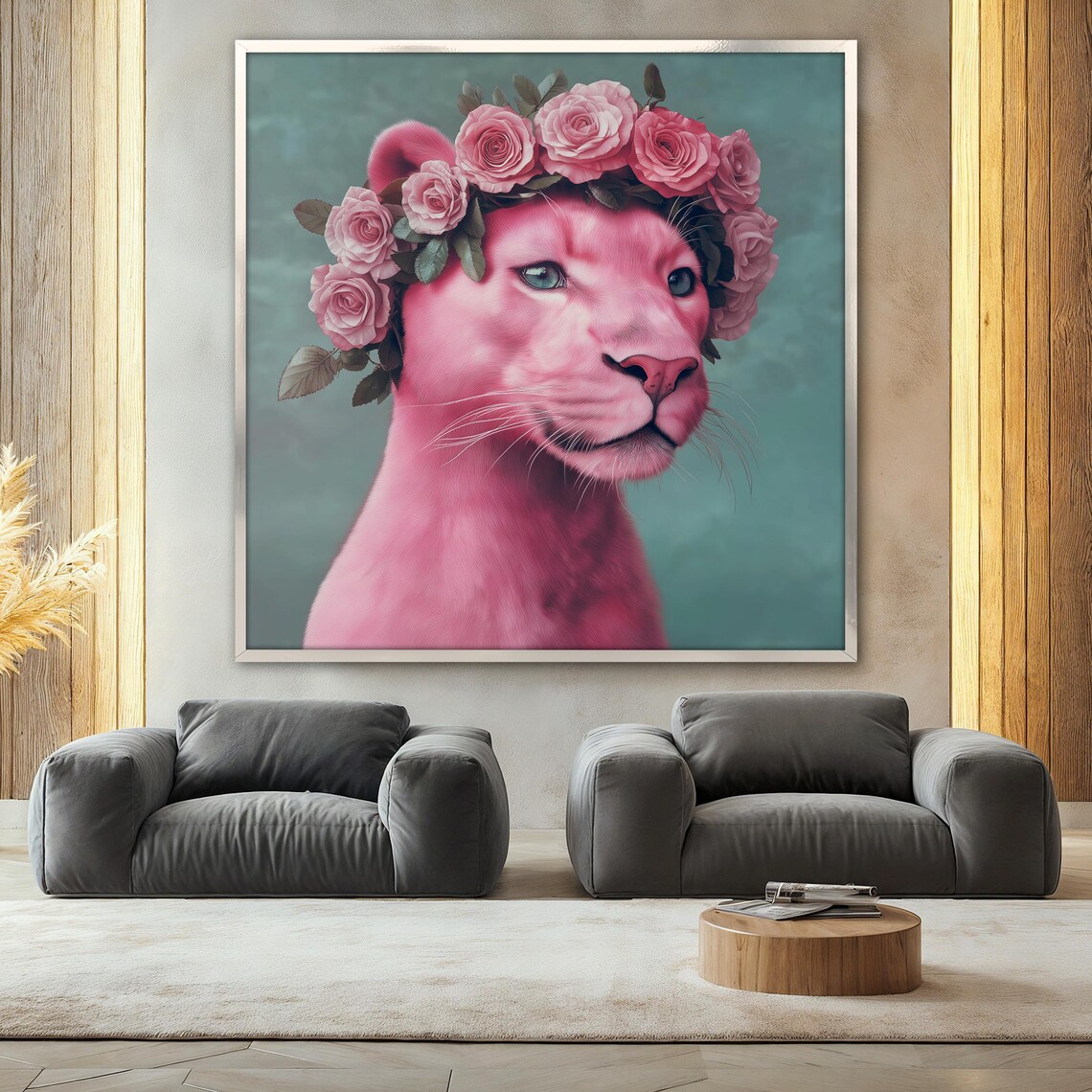 Pink Panther Painting, Cute Jungle Cat Art - Image 2