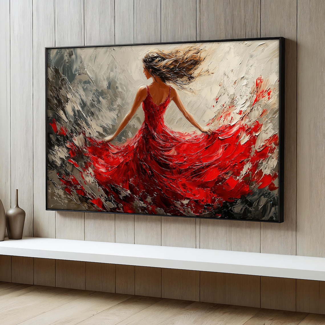 Modern Painting Of Woman In Flowing Dress, Abstract